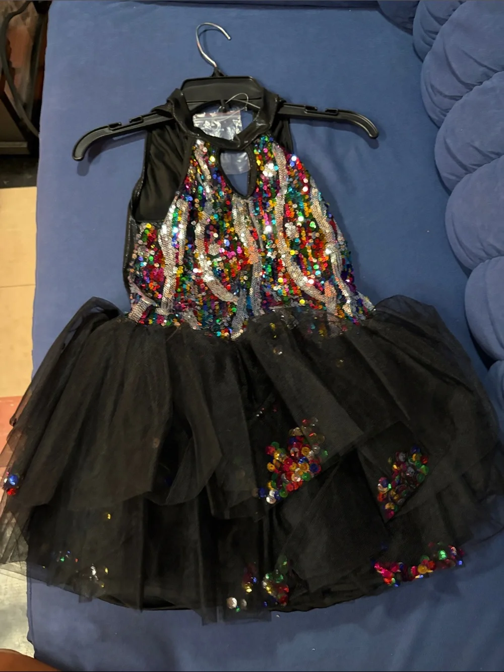 Girls Black Sequin Tulle Dance Costume Dress